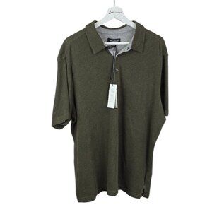 Treasure & Bond Men's Short Sleeve Stretch Polo, Henley, Green Heathered, Sz XL